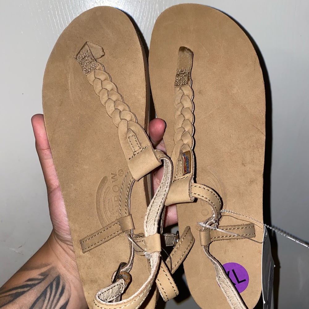 Rainbow Braided T-Strap Sandals